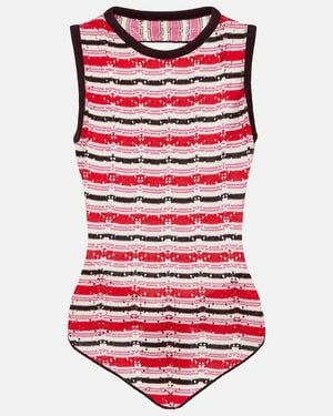 The Attico Striped Crochet Cotton Top - Red