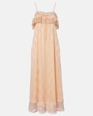 Chloé Lace-Trimmed Silk Jacquard Midi Dress - Natural