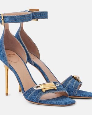 Balmain Logo Denim Sandals - Blue