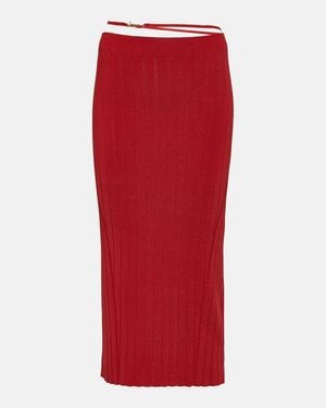 Jacquemus Viscose Knit Ribbed Midi Skirt - Red