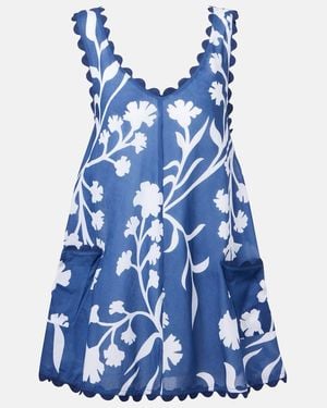 Juliet Dunn Floral Scalloped Cotton Minidress - Blue