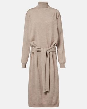 Lemaire Trompe L'Oil Wool-Blend Midi Dress - Natural