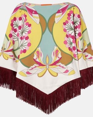 La DoubleJ Florette Placee Reversible Satin Poncho - Red