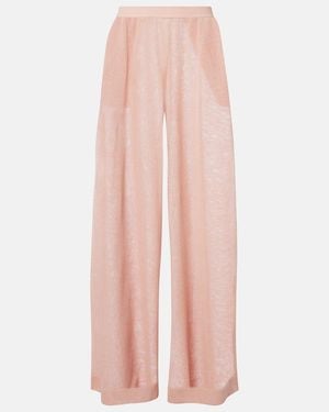 Alaïa Semi-Sheer Linen And Silk Wide-Leg Pants - Pink