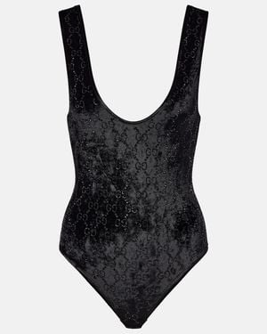 Gucci Gg Embellished Chenille Bodysuit - Black