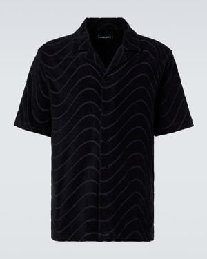 Frescobol Carioca Embroidered Cotton-Blend Terry Shirt - Black