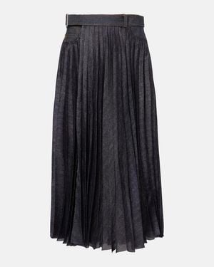 Sacai Denim Pleated Midi Skirt - Blue