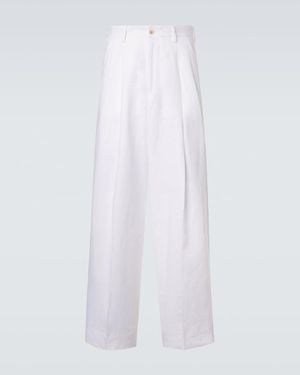 Dolce & Gabbana Linen Canvas Wide-Leg Trousers - White