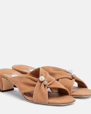 Jimmy Choo Rafi Embellished Suede Mules - Brown