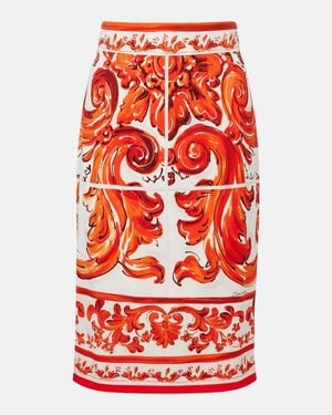 Dolce & Gabbana Majolica Silk-Blend Charmeuse Pencil Skirt - Red
