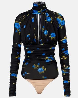 Blumarine Body De Jersey Floral Con Aberturas - Azul