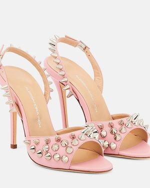 Alessandra Rich Embellished Leather Sandals - Pink