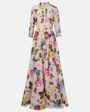Carolina Herrera Floral Linen And Silk Gown - Pink