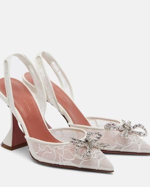 AMINA MUADDI Rosie Embellished Lace Slingback Court Shoes - White
