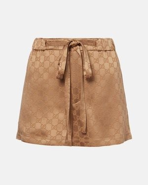 Gucci Shorts De Saten Con Gg - Neutro