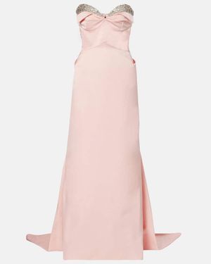 McQueen Vestido De Fiesta De Saten Con Cristales - Rosa