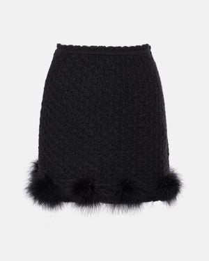 Blumarine Feather-Trimmed Knitted Miniskirt - Black