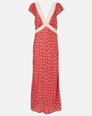 RIXO London Vestido Midi Iggy De Saten Con Encaje Y Lunares - Rojo