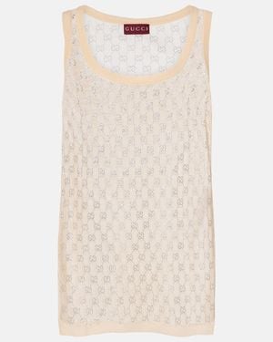 Gucci Gg Embellished Silk Top - Natural