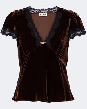 RIXO London Karia Lace-Trimmed Velvet Top - Black