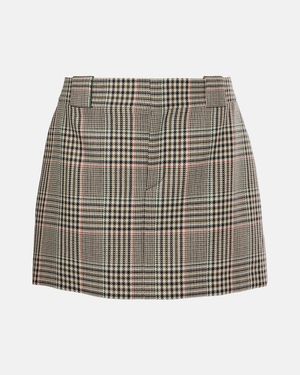 Chloé Checked Wool Miniskirt - Gray