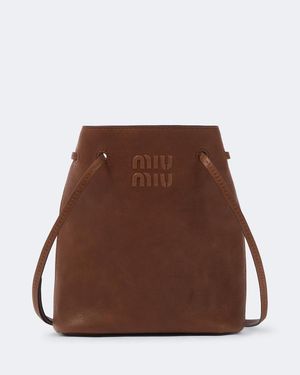 Miu Miu Mini Leather Bucket Bag - Brown
