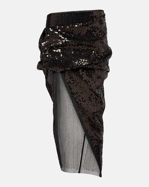 Rick Owens Draped Sequined Denim Midi Skirt - Black