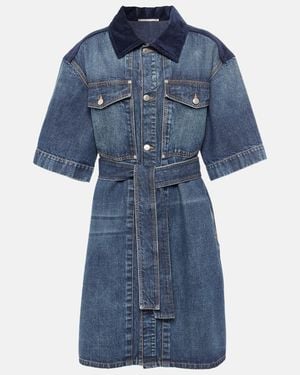 Stella McCartney Corduroy-Trimmed Denim Minidress - Blue