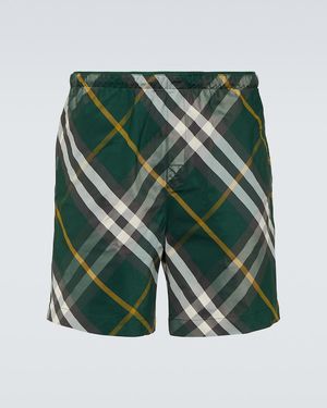 Burberry Ekd Logo Check Swim Shorts - Green