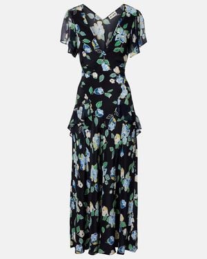 RIXO London Kimmie Floral Ruffled Silk Midi Dress - Black