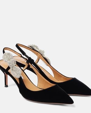 Aquazzura Very Bow Tie Crystal 65 Slingback Court Shoes - Black