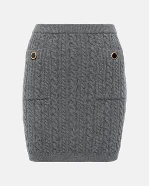 Alessandra Rich Cable-Knit Wool Miniskirt - Grey