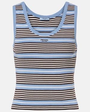 Prada Striped Cotton-Blend Tank Top - Blue