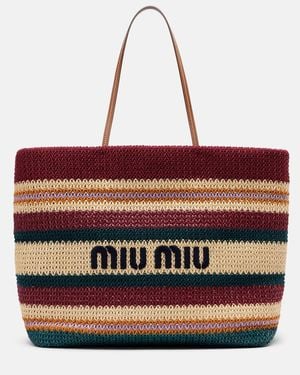 Miu Miu Bolso Tejido De Efecto Rafia A Rayas - Rojo