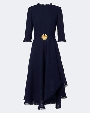 Oscar de la Renta Embellished Tweed Midi Dress - Blue