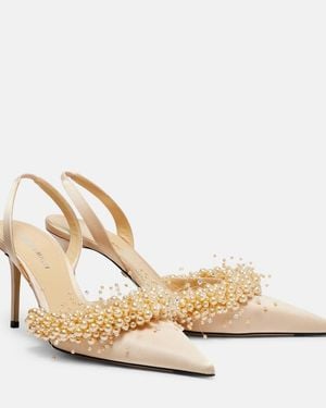Mach & Mach Slingback-Pumps Floating Pearls 85 Aus Satin - Mettallic