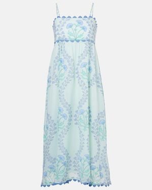 Juliet Dunn Floral Cotton Midi Dress - Blue