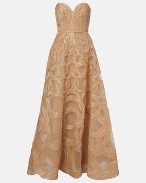 Elie Saab Embellished Tulle Bustier Gown - Brown