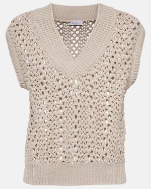 Brunello Cucinelli Open-Knit Cotton-Blend Jumper Vest - Natural