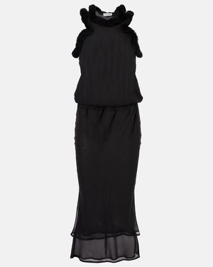 The Attico Faux Fur-Trimmed Midi Dress - Black