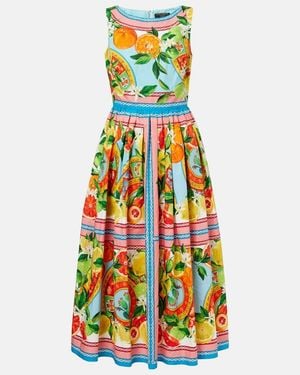 Dolce & Gabbana Taormina Printed Cotton Midi Dress - White