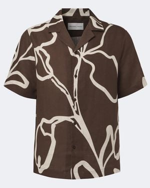 Frescobol Carioca Printed Linen Bowling Shirt - Brown