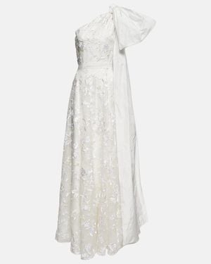Erdem One-shoulder Poplin-trimmed Embroidered Organza Gown - White