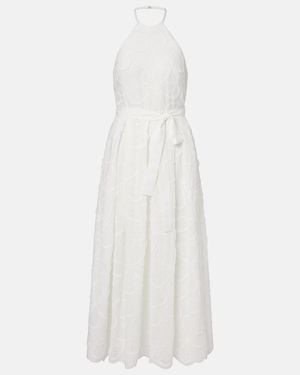Elie Saab Embroidered Belted Cotton-Blend Midi Dress - White