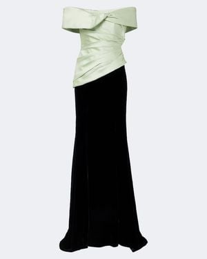 Costarellos Devina Pleated Off-Shoulder Corset Gown - Black