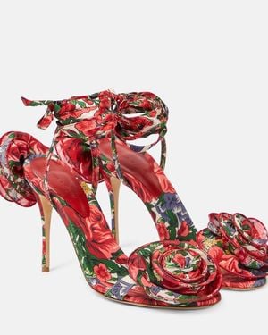 Magda Butrym Floral-Applique Satin Slingback Sandals - Red