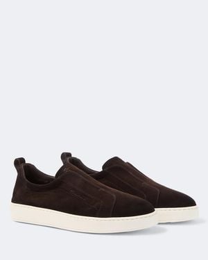 Santoni Slip-On-Sneakers Aus Veloursleder - Braun