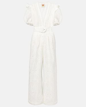 FARM Rio Broderie Anglaise Cotton Jumpsuit - White