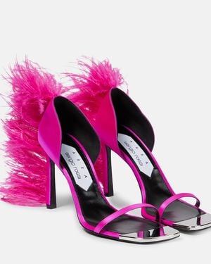 Area X Sergio Rossi Amazon Feather-Trimmed Sandals - Pink