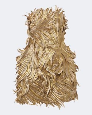 Oscar de la Renta Floral Applique Bustier Dress - Metallic